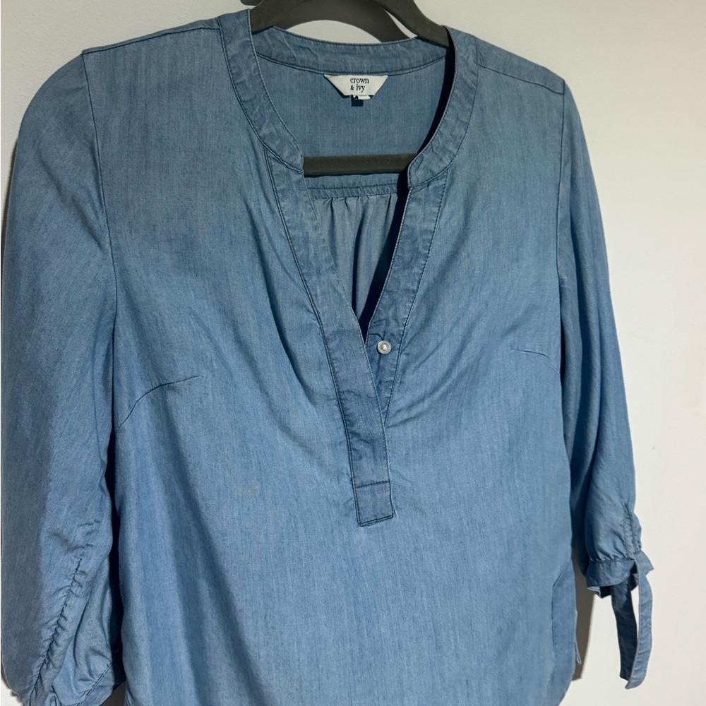 Crown & Ivy Blue Denim Blouse